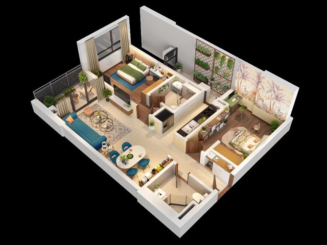 Một mẫu layout căn 2 phòng ngủ